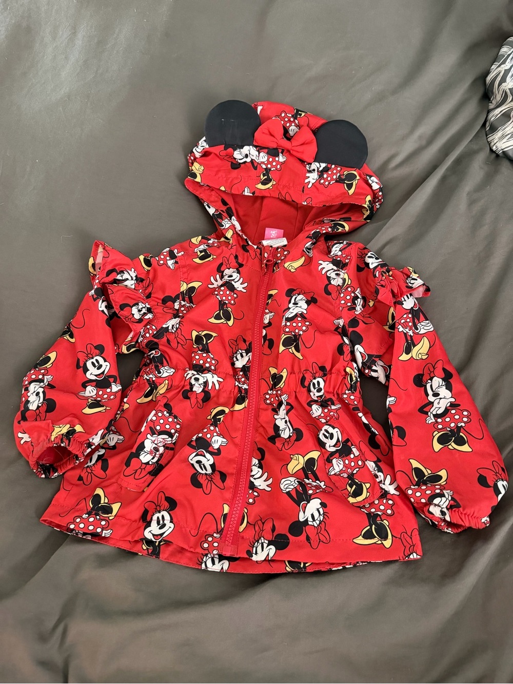 Girls' Red Minnie Mouse Hooded Rain Jacket